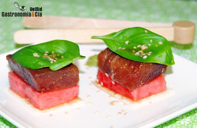 Tuna marinated with watermelon and basil