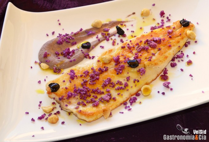 Sea bass with cauliflower couscous and hazelnut sauce