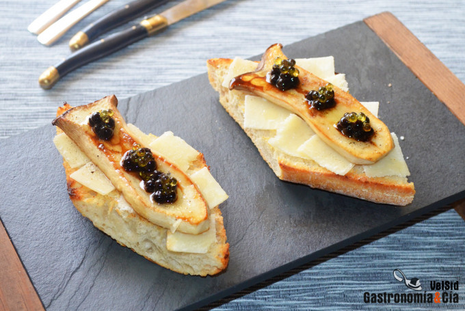 Toast au champignon chardon et caviar EVOO et vinaigre balsamique