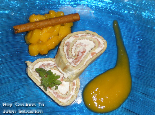 Brazo de calabacín, salmón y queso